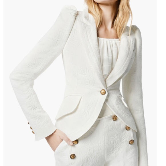 NWT $795 Smythe Jacquard Cutaway Cotton Blazer in White - size 12! - Picture 4 of 10